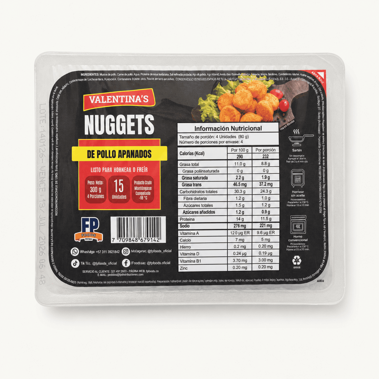 Paquete de nuggets apanados Valentina’s de 300 gramos